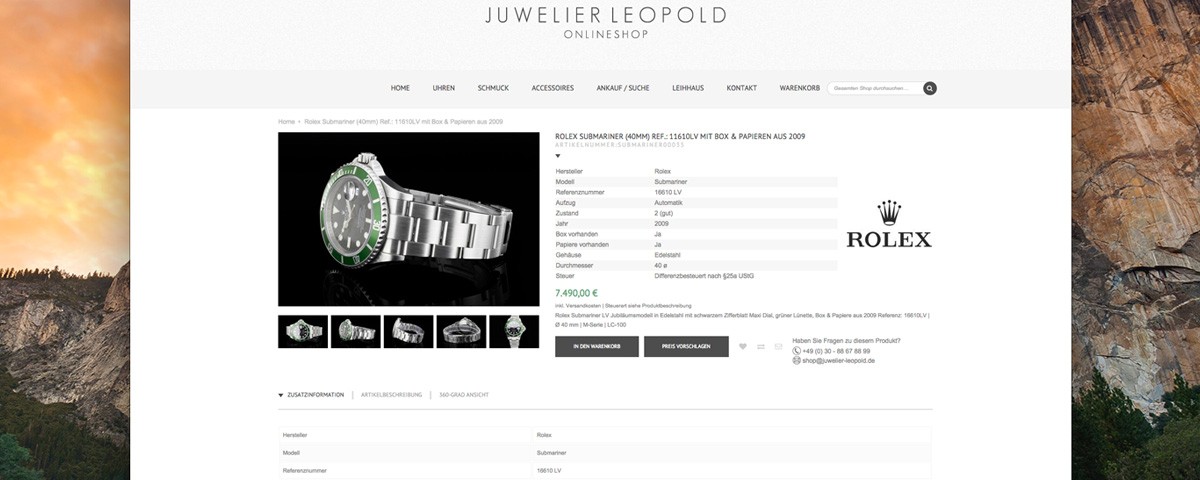 Website Online Shop Juwelier Leopold by Baasch Media